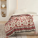 Ethnic bohemian blanket cream & mustard knit throw living room decor