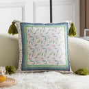 Ethnic botanical teal & navy pillow cover set living room tassels
