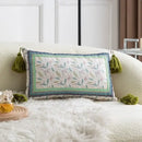 Ethnic botanical teal & navy pillow cover set living room tassels
