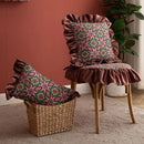 Ethnic botanical teal & navy pillow cover set living room tassels