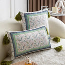 Ethnic botanical teal & navy pillow cover set living room tassels
