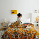 Ethnic cotton blanket mustard & navy paisley quilt bedroom throw