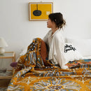 Ethnic cotton blanket mustard & navy paisley quilt bedroom throw