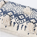 Ethnic geometric printed navy & white cushion cover living room tassels