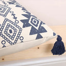 Ethnic geometric printed navy & white cushion cover living room tassels