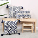 Ethnic geometric printed navy & white cushion cover living room tassels