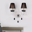 European black crystal wall sconce with pleated linen shade bedroom