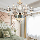 European gold and teal crystal dining room chandelier