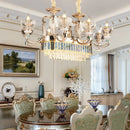 European gold and teal crystal dining room chandelier