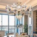 European gold and teal crystal dining room chandelier