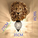 European style golden lion head wall lamp living room glass sconce