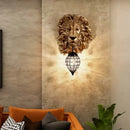 European style golden lion head wall lamp living room glass sconce