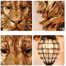 European style golden lion head wall lamp living room glass sconce