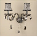 European style silver and smoke grey crystal wall lamp bedroom light