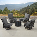 Black Aluminum Fire Table Set with Four Club Chairs