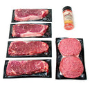 New York Strips and Beef Patties with Choice of Seasoning | 12 oz Steaks and 1/3 lb Patties | Shipping Included | Nebraska Star Beef