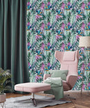 Exotic Flowers and Leaves on Light Background Wallpaper