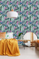 Exotic Flowers and Leaves on Light Background Wallpaper