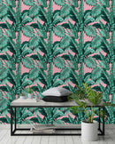 Exotic Leaves on Pink Wallpaper
