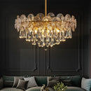 Exquisite golden fan crystal chandelier for living room spaces