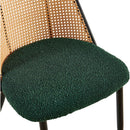 Green Rattan Dining Chairs Set of 4,Boucle Chairs with Natural Cane Back, Upholstered Dining Room Kitchen Chair for Dining Room Kitchen, Living Room