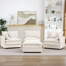 Contemporary Modular Sectional Sofa L-Shaped Couch Set with Movable Ottoman Chenille Beige 105 Inch