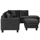 Modern Sectional Sofa with Storage Ottoman, L-Shape Couch with 2 Pillows and Cup Holders, Black Velvet, 105'