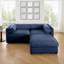 Stylish Blue Chenille 2-Seater Sofa with Ottoman Storage Seat, Cylindrical Backrest and Armrests, Modern Fabric Loveseat