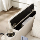 Convertible Chaise Lounge Sofa Chair Sofa Bed with USB Ports, Cup Holders, Phone Holder, and Storage, Beige Corduroy, 37.4'