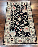 Turkish Flatweave Kilim Rug 3x5, Black, Handmade Vintage Wool Carpet