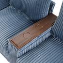 Modern 4-Seater Corduroy Sofa Couch with USB Ports, Hidden Storage, Flip-Top Cup Holders, Blue, 133'