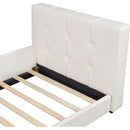 Twin Size Upholstered Platform Bed with Guardrail, White
