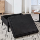 33.86'W Upholstered Wood Base Storage Ottoman with Reversible Lid Coffee Table, Foot Stool Square Footrest with Rubberwood Legs for Living Room Bedroom Entryway and Office, Black Boucle.
