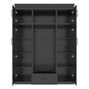 U-Can 85.2''H Hall Tree with Bench and 3 Hooks, Modern Entryway Storage Organizer Cabinet with 4 Doors, 1 Drawer and Adjustable Shelves for Hallway, Entryway, Living Room