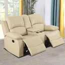 Beige Manual Leather 3 Piece Recliner Sofa Set For Living Room