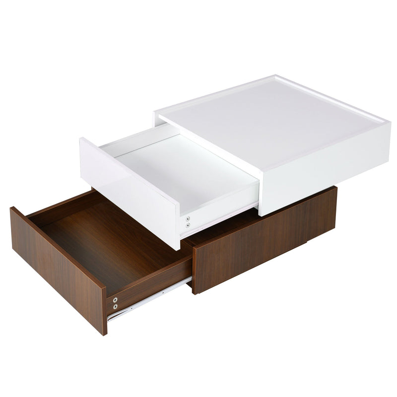 Walker Edison | Square Rotating Coffee Table with 2 Drawers