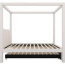 Twin Size Upholstery Canopy Platform Bed with Trundle and Three Storage Drawers, Beige