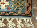 Turkish Kazak Runner Rug 3x11, Cream and Light Blue, Vintage