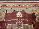 Tibetan Rug 7x10, Geometric Medallion, Red Green Taupe, Hand Knotted, Soft Wool Area Rug, Contemporary Carpet, Handmade Nepali Rug 7 x 10 ft