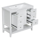 36' Bathroom Vanity with Sink Combo, One Cabinet and Three Drawers, Solid Wood and MDF Board, White (Old Sku:SY999505AAK)