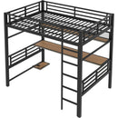 Full Size Metal Loft Bed Frame with Storage Shelf and LED Light,Iron mesh,Black