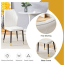 Black Marble Pattern Tempered Glass Dining Set - 71'x35.4' with 8 White PU Chairs With a Widened Backrest Design.