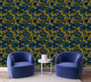 Elegant Dark Blue Wallpaper with Yellow Flowers Vogue