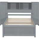 Twin Size Platform Bed with Storage Headboard and Lockers, Gray
