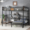 Queen Over Twin Bunk Bed with storage area on upper bed, lower bed with hangers and shelves, Space-Saving/Noise Reduced,black