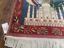 Vintage Small Pictorial Lovers Rug 2.5 x 4, Taj Mahal Indo Persian Rug, Wool Hand-Knotted Indian Rug, King & Queen, Layla and Majnun