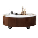 Round Wood Coffee Table with Faux Marble Tabletop