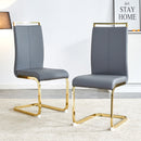 Modern Dining Chairs, PU Faux Leather High Back Upholstered Side Chair with Golden C-shaped Tube Metal Legs for Dining Room,Kitchen(Set of 2 )(DARK GRAY+PU)W1151104365