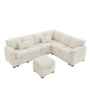 97 Inch L-Shaped Corner Sectional Sofa Couch with Seat and Storage Ottoman,Chenille Fabric Corner Couch with 7 Seats & 2 Pillows for Living Room, Beige