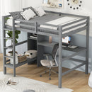 Full Size Loft Bed with Multifunction Shelves and Under-bed Desk, Gray